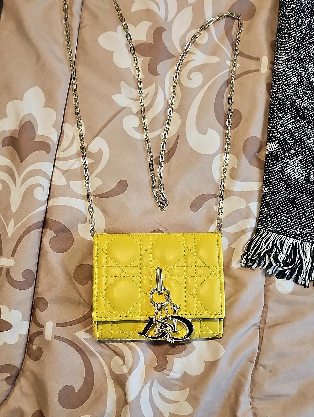 Yellow Quilted Wallet on Chain Like New